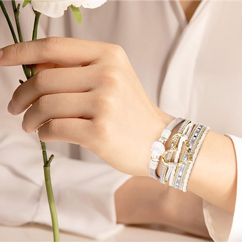 Btysun Bracelets for Women，Valentines Day Gifts for Her Teens Leather Bracelets for Women Mothers Day Gifts for Mom Birthday Gift Inspirational Gift for Daughter Wrap Bracelet Sister Friend Teen Girl Gift Layered Christmas Jewelry - Image 4